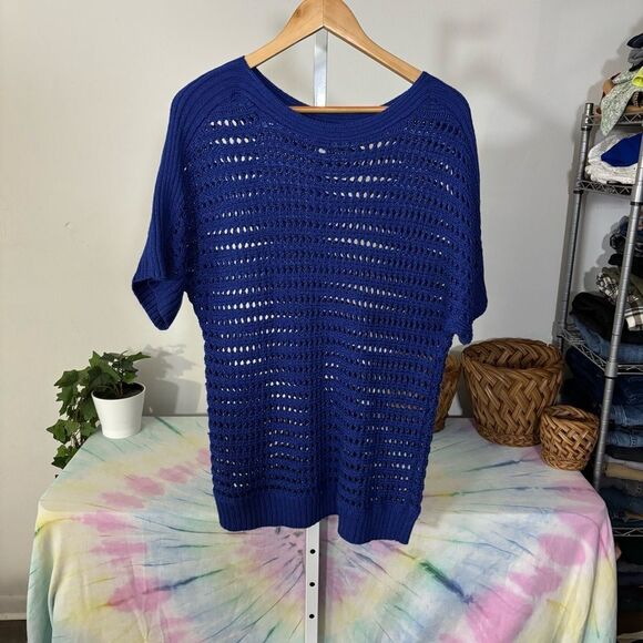 Chico's size 2 (large) Royal Blue Open Knit Top summer sweater - Picture 4 of 5
